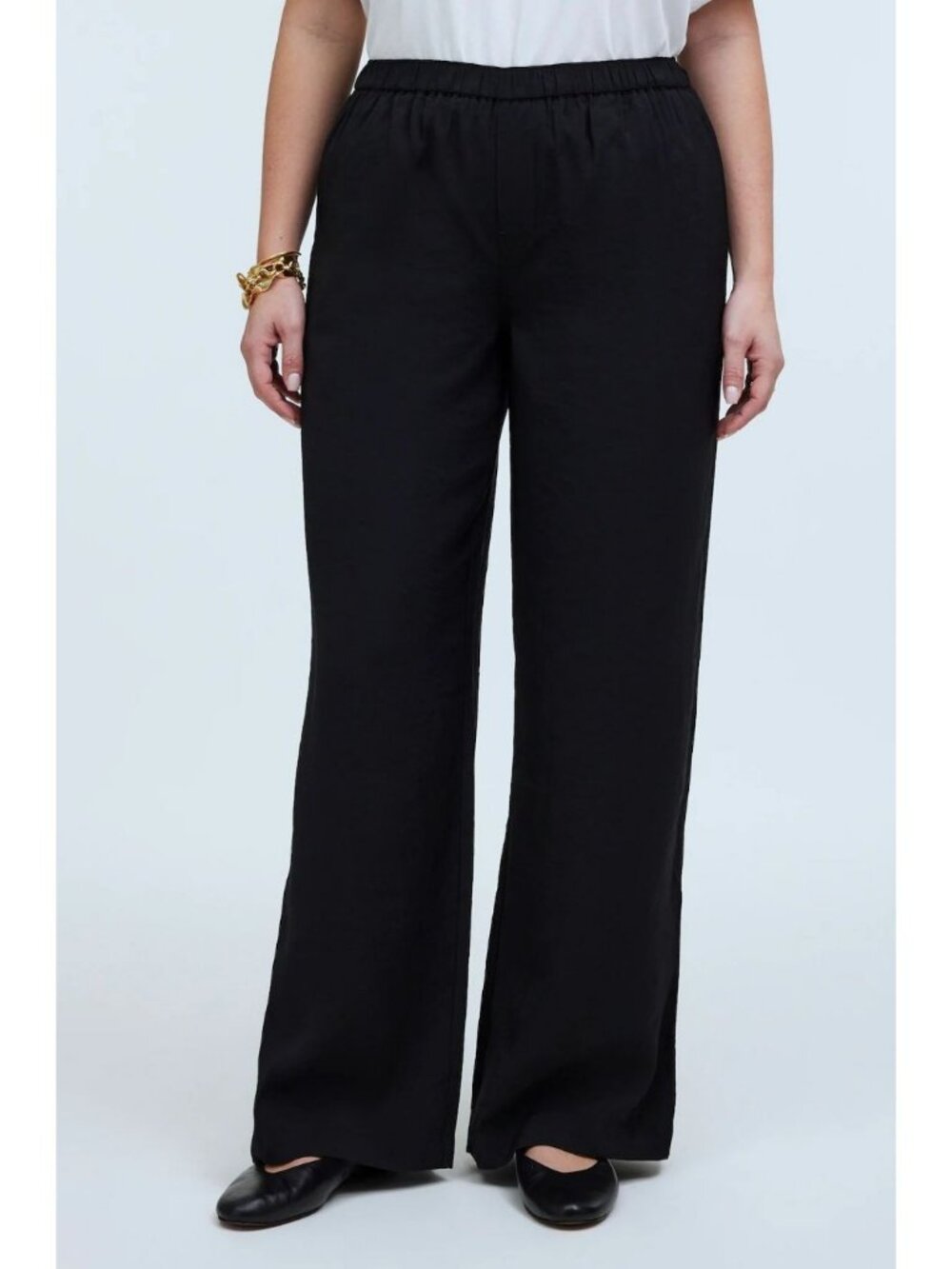 Madewell NO995 Pull-On Wide-Leg Pants in Softdrape Black Size Small NWT